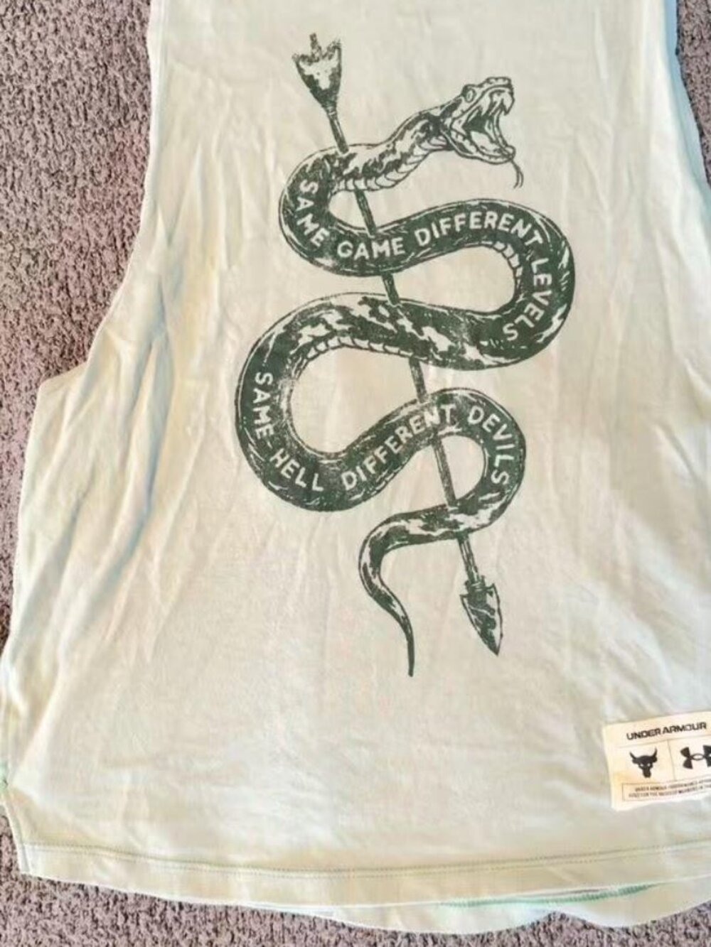 Under Armour Project Rock Same Game Tank Mint Green Snake Muscle Tee XS - Picture 2 of 4